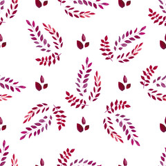 Seamless pattern with watercolor red leaves