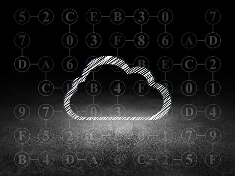 Cloud networking concept: Cloud in grunge dark room