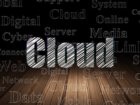 Cloud networking concept: Cloud in grunge dark room