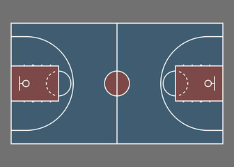 Basketball court / field - top view. Proper markings and proportions according standards. Vector illustration.
