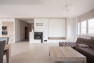 Modern interior with fireplace