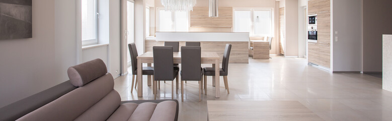 Dining space and kitchen