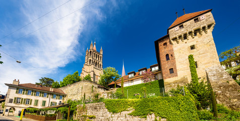 Obraz premium Old bishop's palace and Cathedral of Lausanne - Switzerland