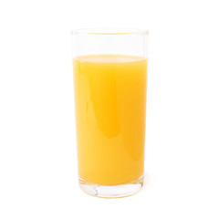 Tall glass filled with the orange juice isolated