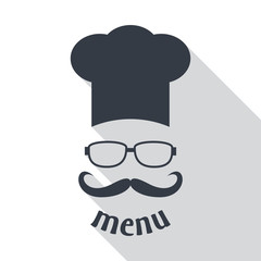 Hipster chef  hat with mustache and glasses.