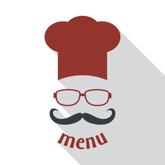 Hipster chef  hat with mustache and glasses.