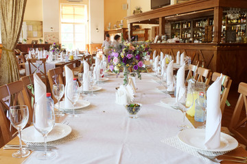 Cafe interior with the served tables