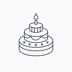 Cake icon. Birthday delicious dessert sign.