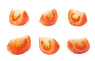 Slice section of red tomato isolated