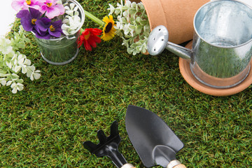 tools of gardening with turf