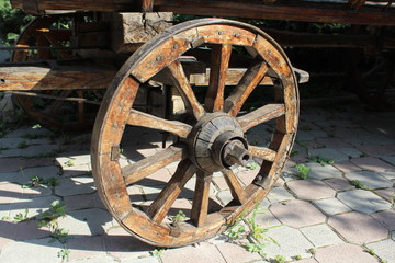 Fototapeta na wymiar Close up on an old Wagon Wheel.