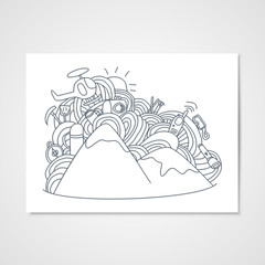 Abstract doodle pattern with objects for ski vacation