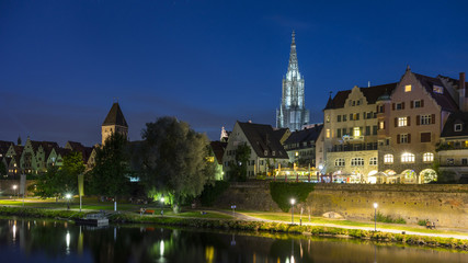 Skyline of German City Ulm at night
