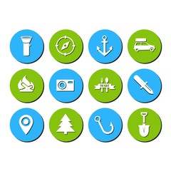 Icons travel to colored buttons.