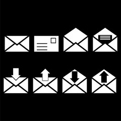 Email and Letter icon set isolate on black background