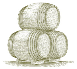 Woodcut Whiskey Barrel Stack