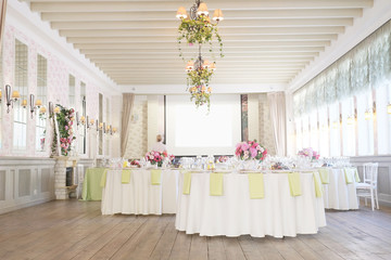 Cafe interior with the served tables