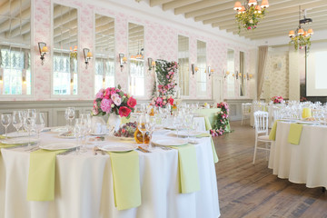 Cafe interior with the served tables