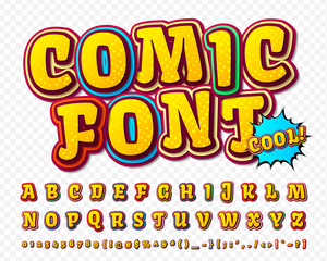 Creative high detail comic font. Alphabet, comics, pop art.