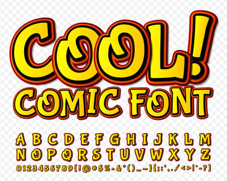 High detail yellow comic font. Alphabe, comics, pop art.