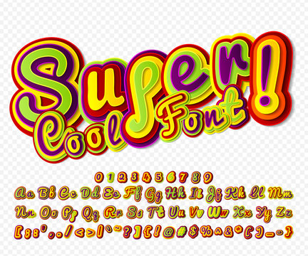 Creative high detail colorful comic font. Alphabet, comics, pop art.