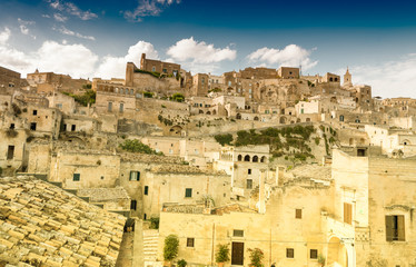 Ancient town of Matera (Sassi di Matera) on a beautiful summer d