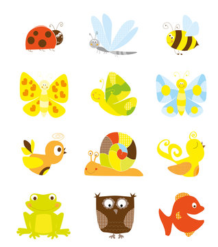 set of little nice creatures - collection for children