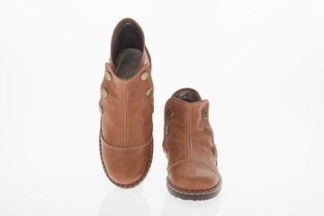shoe brown leather boot for man on white background
