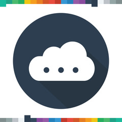Flat loading cloud icon in a circle with a long shadow.