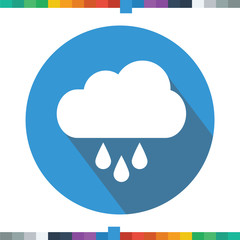 Flat rain icon, weather icon in a cercle with a long shadow.