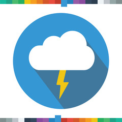 Flat storm cloud icon in a cercle with a long shadow.