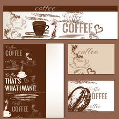 Coffee vector brochures set with hand drawn coffee objects