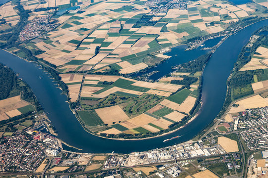 aerial of Gernsheim at River Rhine