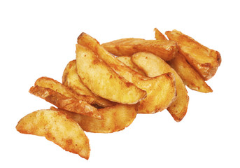 The fried rural potatoes isolated on the white