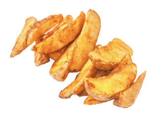 The fried rural potatoes isolated on the white
