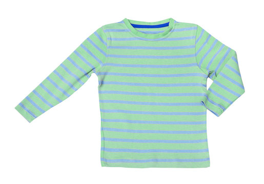 Children's wear - green striped long sleeve isolated on the white background