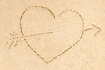 heart shape  drawing on sand