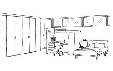 Children's, kids room graphical sketch of an interior, liner