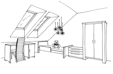 Children's, kids room graphical sketch of an interior, liner