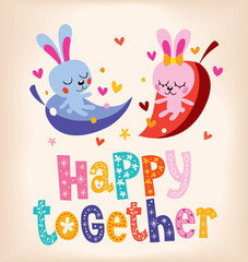 happy together cute bunnies in love