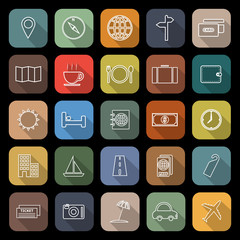 Travel line flat icons with long shadow