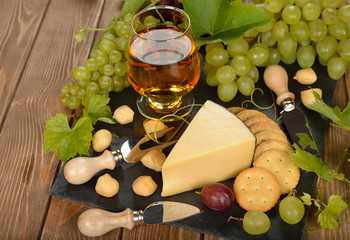 Wine, grapes and cheese