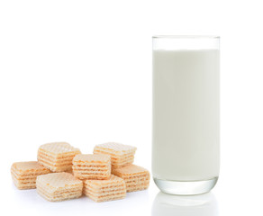 glass of milk and sweet wafer cream