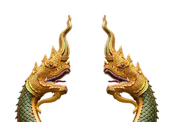 Fototapeta premium serpent king or king of naga statue in thai temple isolated on w