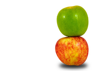 Green and red apples vertical aligned on isolated white background