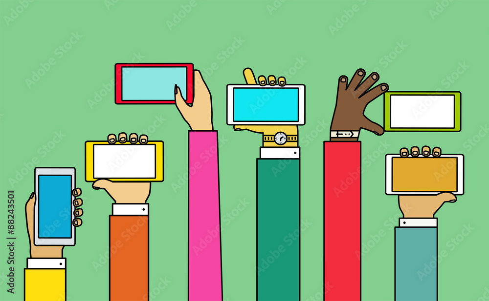 Poster interaction hands using mobile. concept for web and mobile