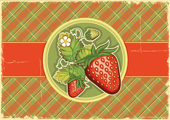 Strawberries vintage background.Vector label illustration