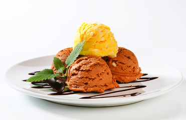 Ice cream with chocolate syrup