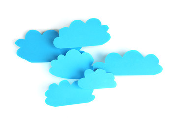 Blue paper clouds, isolated on white. Cloud computing concept.