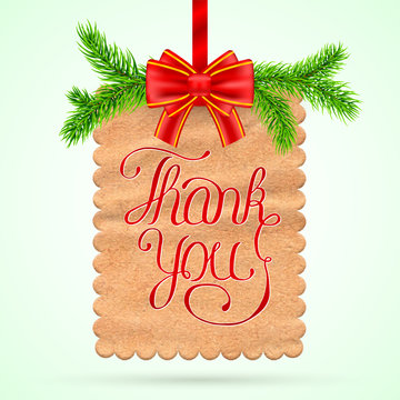 Christmas thank you card with red ribbon